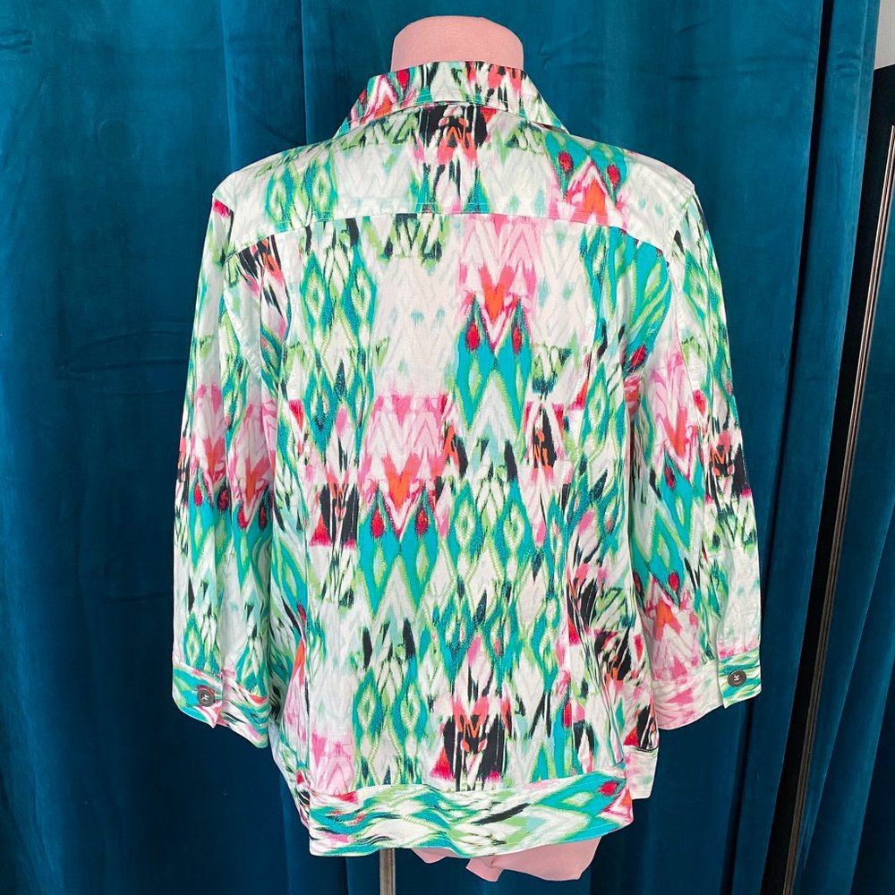 Chico's Ikat Print Zip Up Lightweight Jacket in Multi - Picture 7 of 9